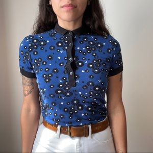 Fred Perry Amy Winehouse Navy Blue Glitter Flower Polo Top